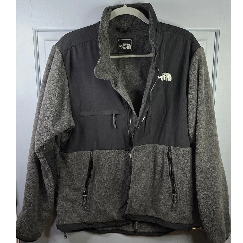 The North Face Denali Mens Large Gray Black Full Zip Fleece Jacket Mock Neck L